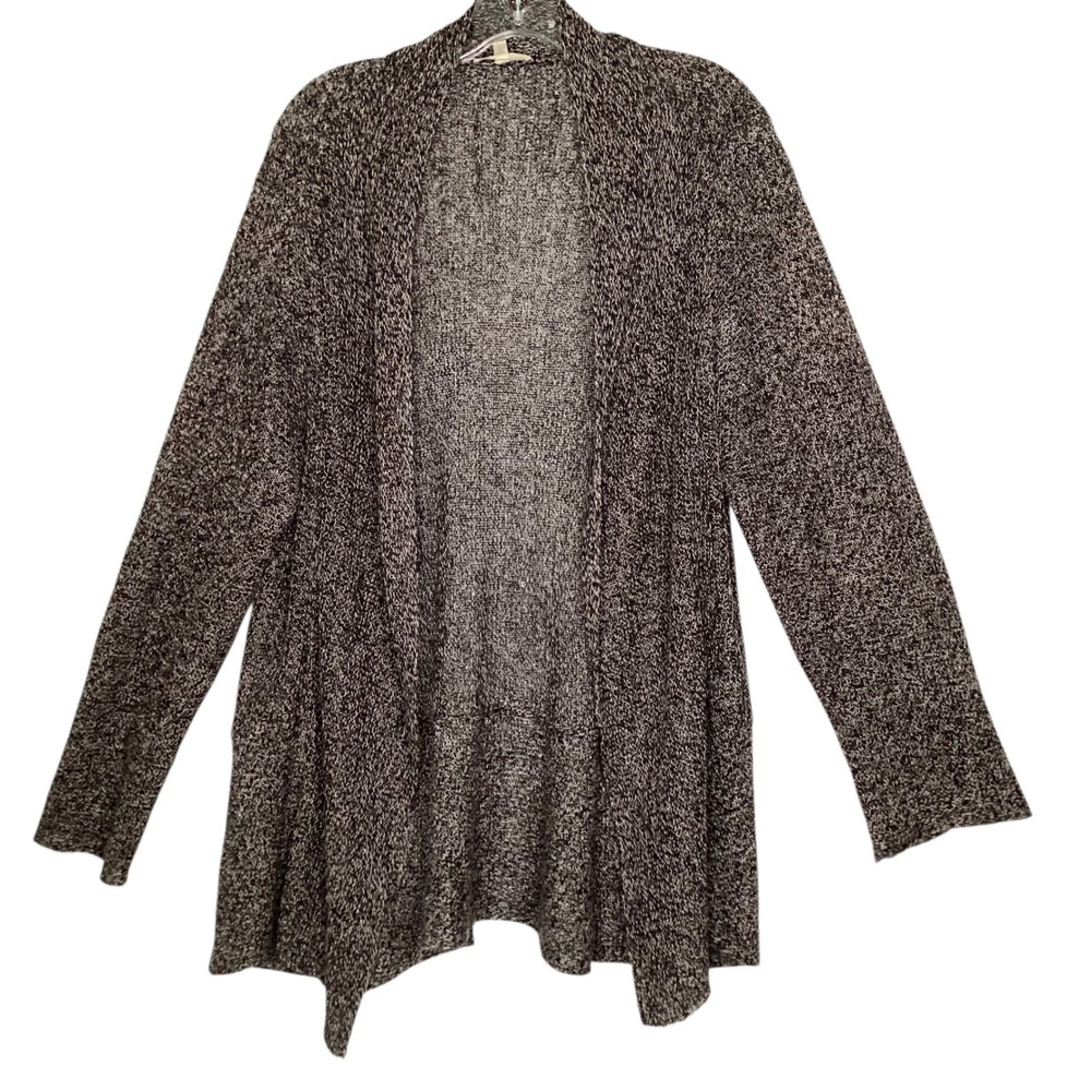 Eileen Fisher Women XL Black White Marled 100% Linen Open Front Cardigan Sweater